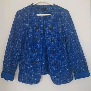 Tobias open front tweed blazer with button detail